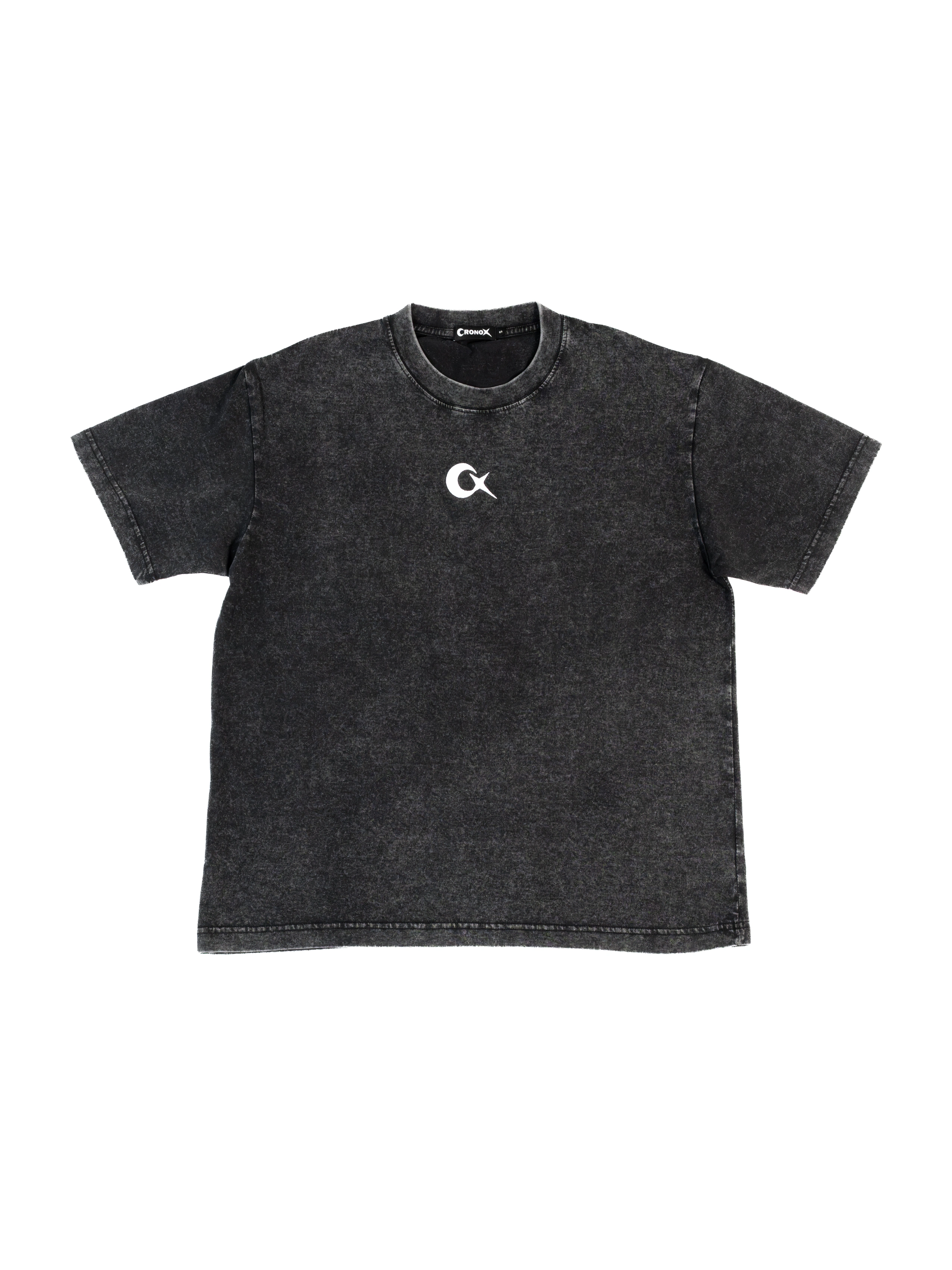 Camiseta negra CORE TEE - black de corte holgado con efecto lavado y logotipo CRONOX blanco en el pecho