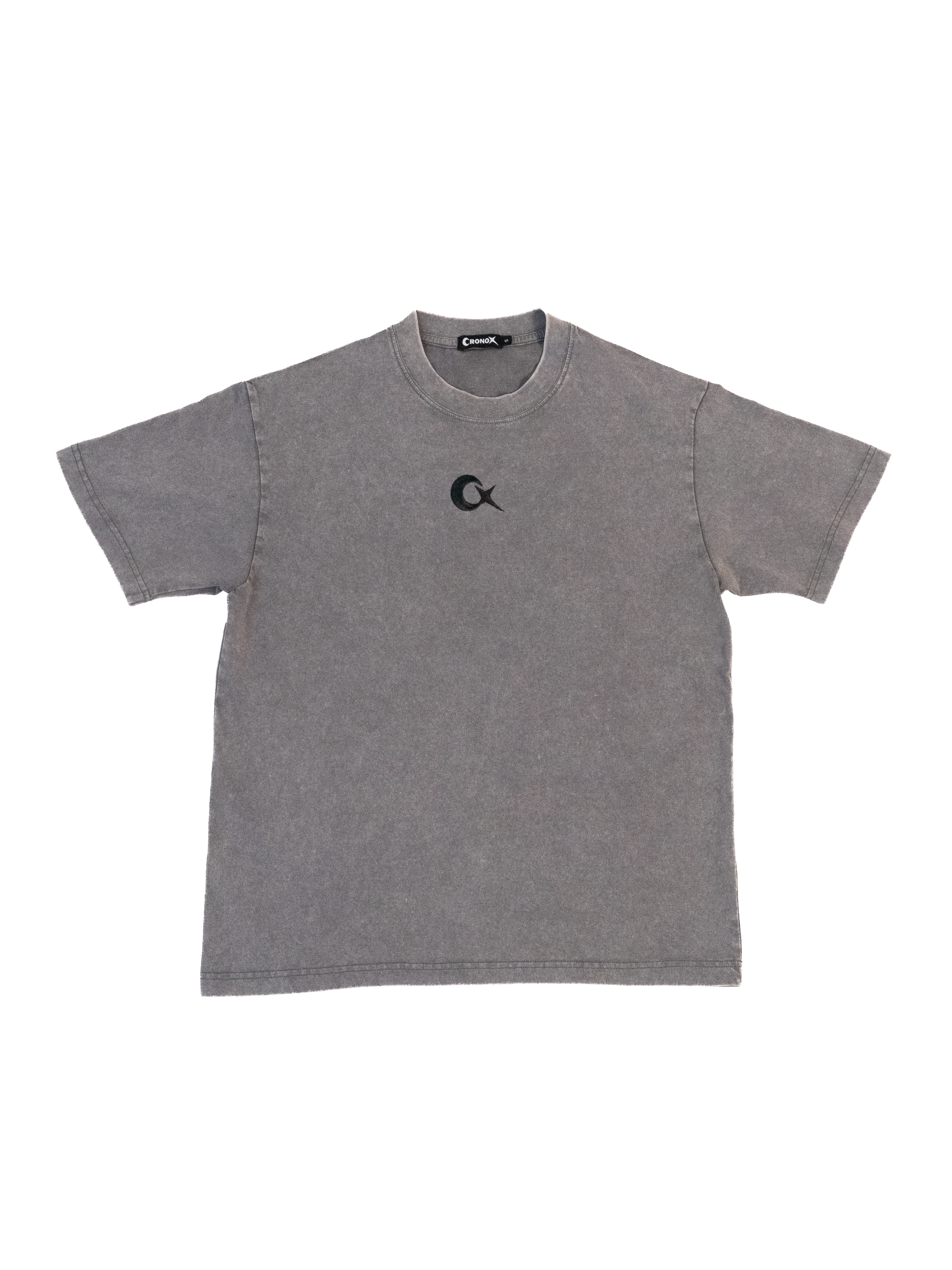 Camiseta gris CORE TEE - grey de corte holgado con efecto lavado y logotipo CRONOX negro en el pecho